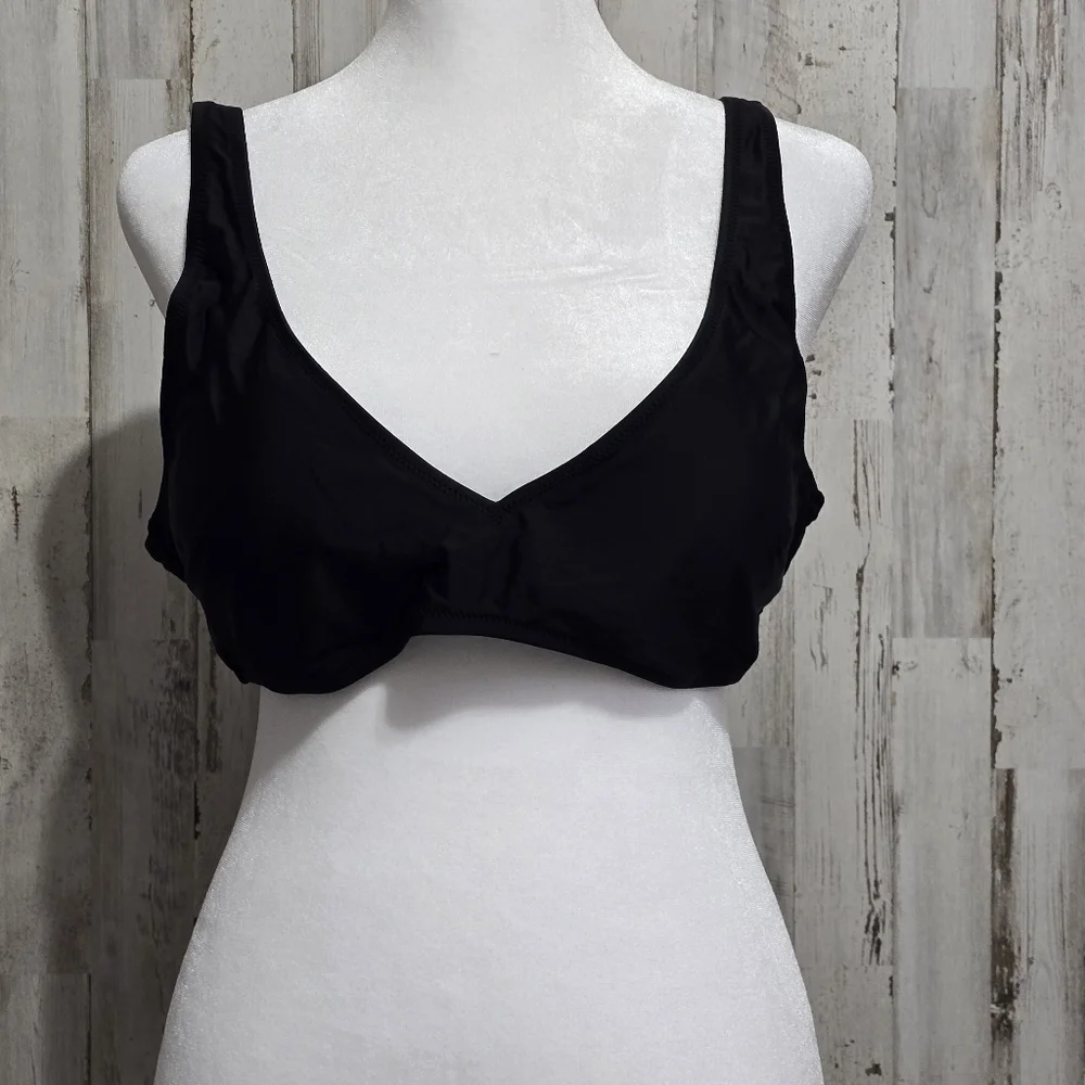 Aerie Black Scoop Plunge Bikini Swim Top Size XL